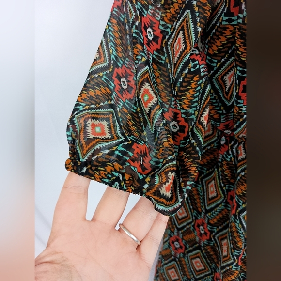 Christmas Western Tribal Aztec Bohemian Geometric Print Dress Red Green Sz Small - Picture 3 of 10